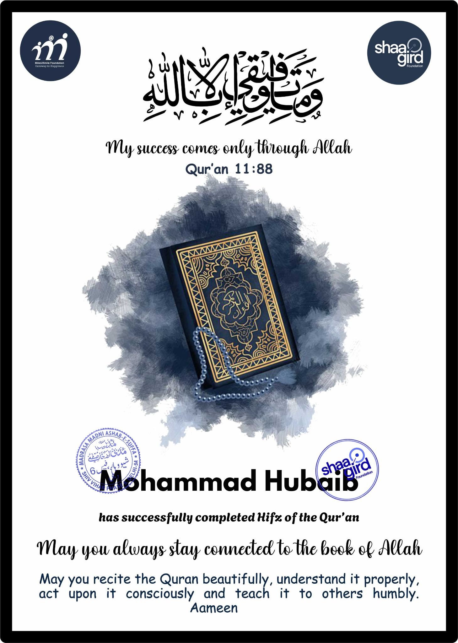 Mohammad Hubaib Certificate